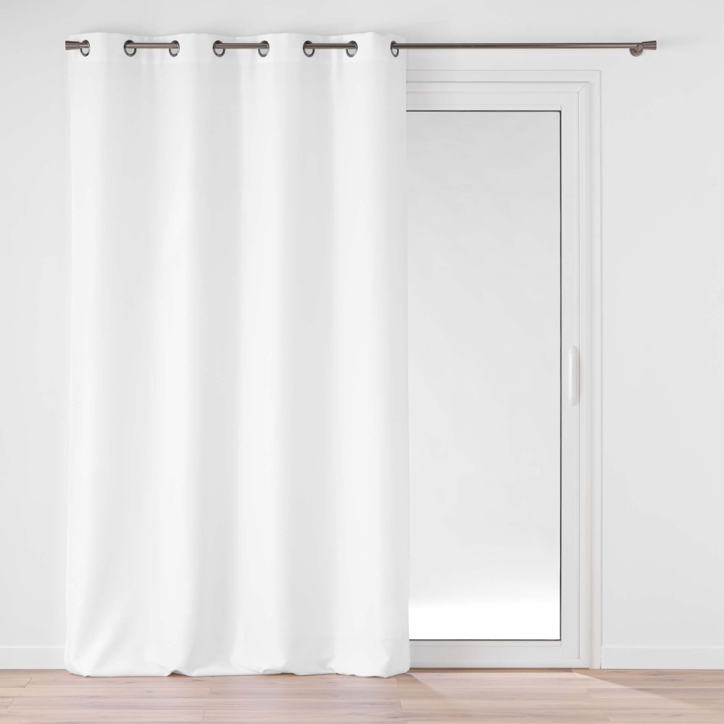 Rideau grande hauteur à œillets 140 x 280 cm – Polyester uni SOLINE – Blanc 