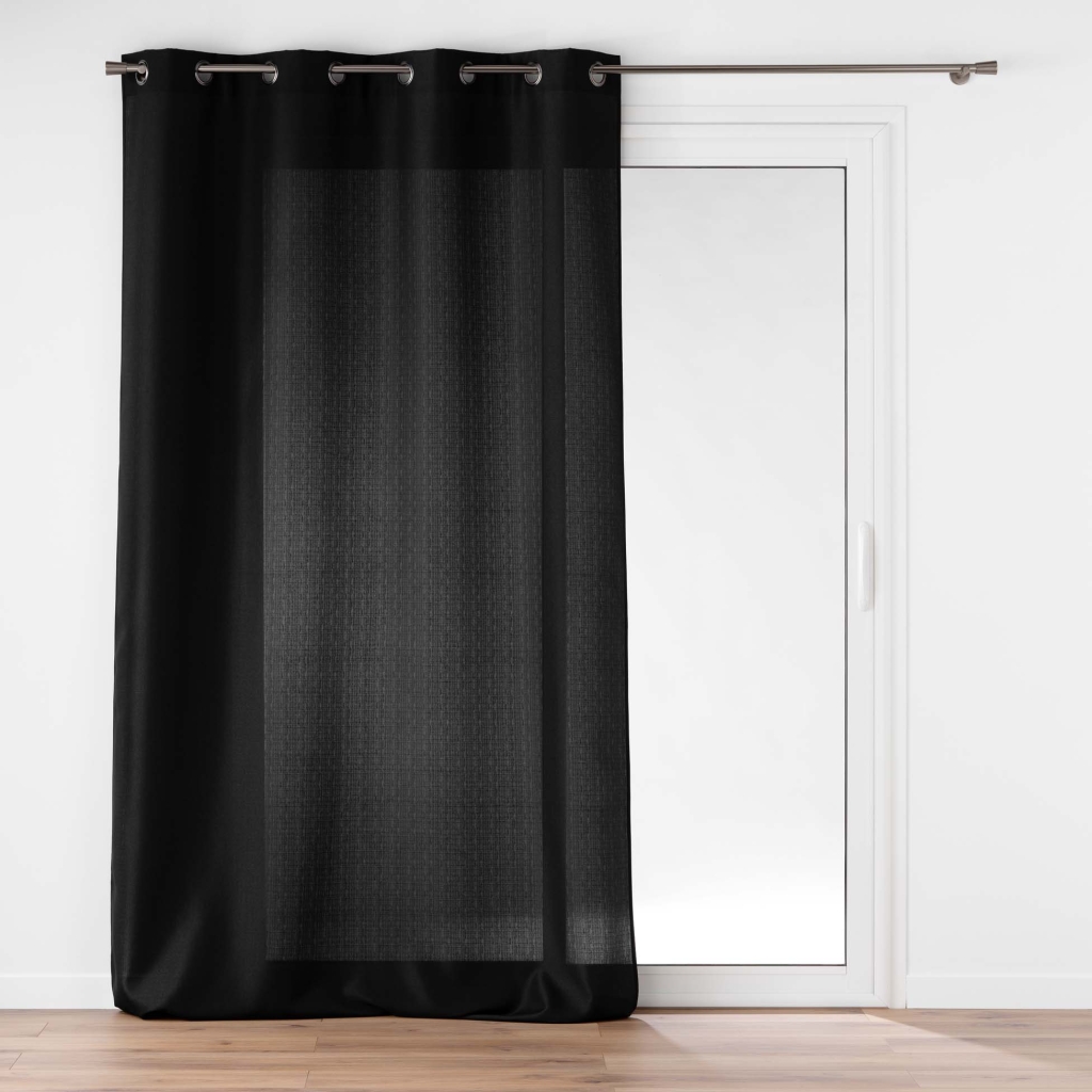 Rideau grande hauteur à œillets 140 x 280 cm – Polyester uni SOLINE – Noir