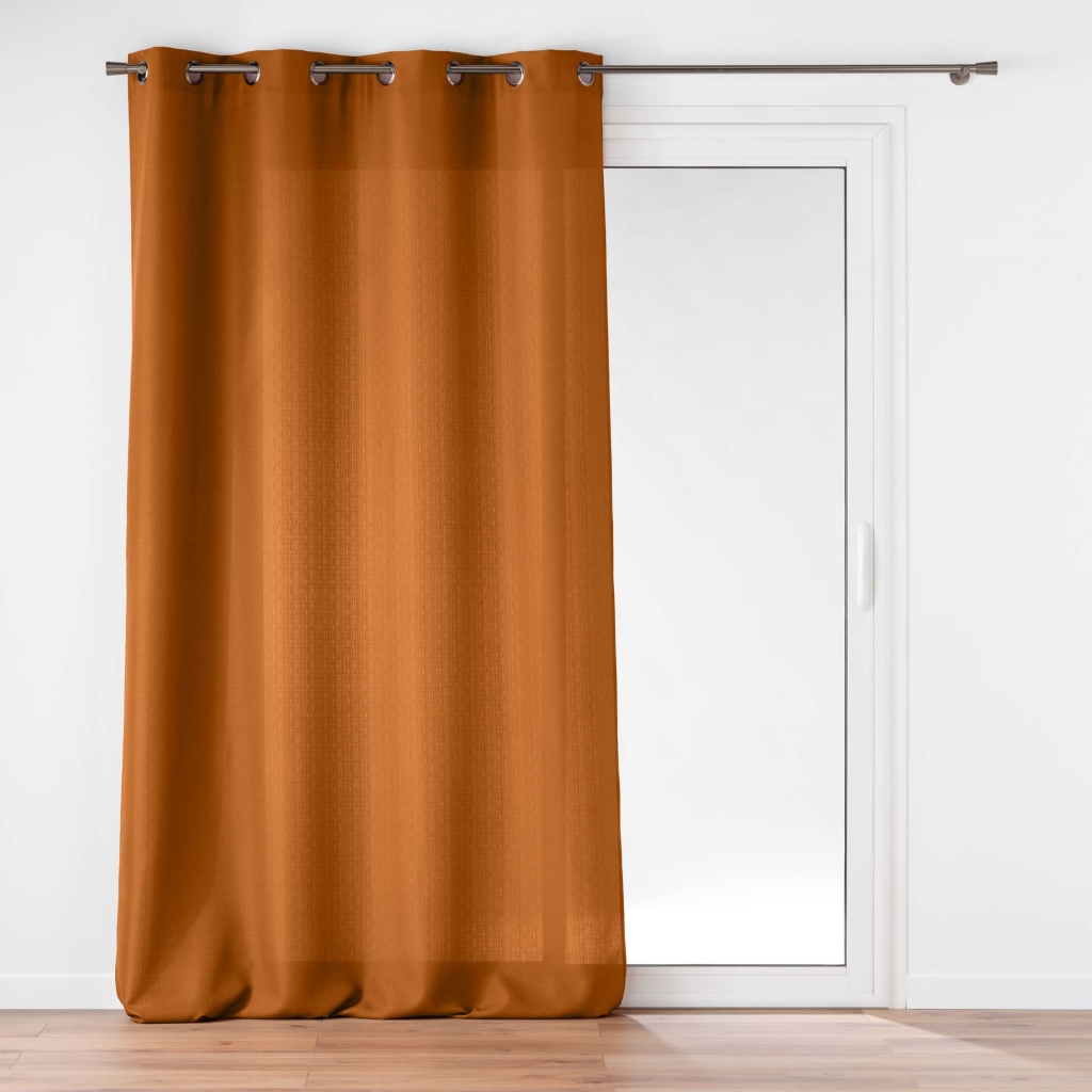 Rideau grande hauteur à œillets 140 x 280 cm – Polyester uni SOLINE – CAMEL