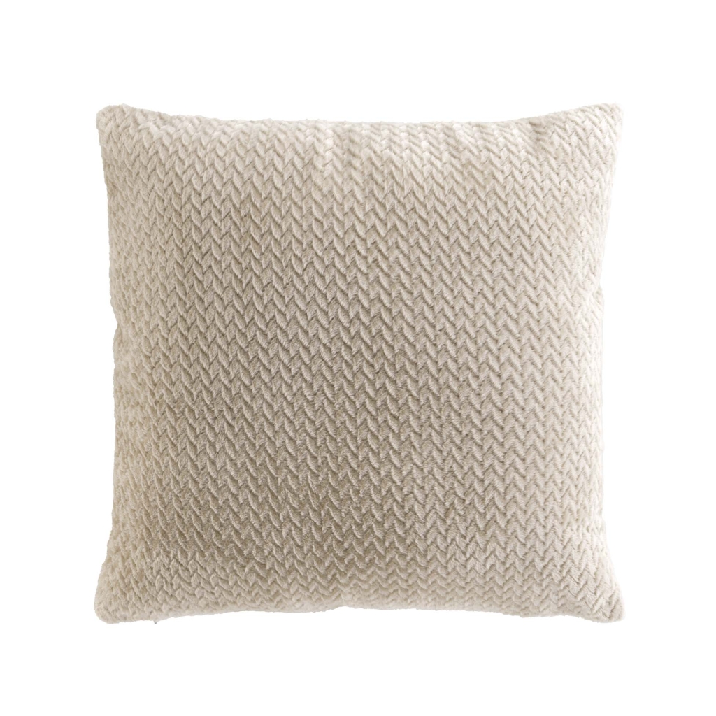 Coussin Déco 45x45 cm – Flanelle Relief Unie – Déhoussable – Beige