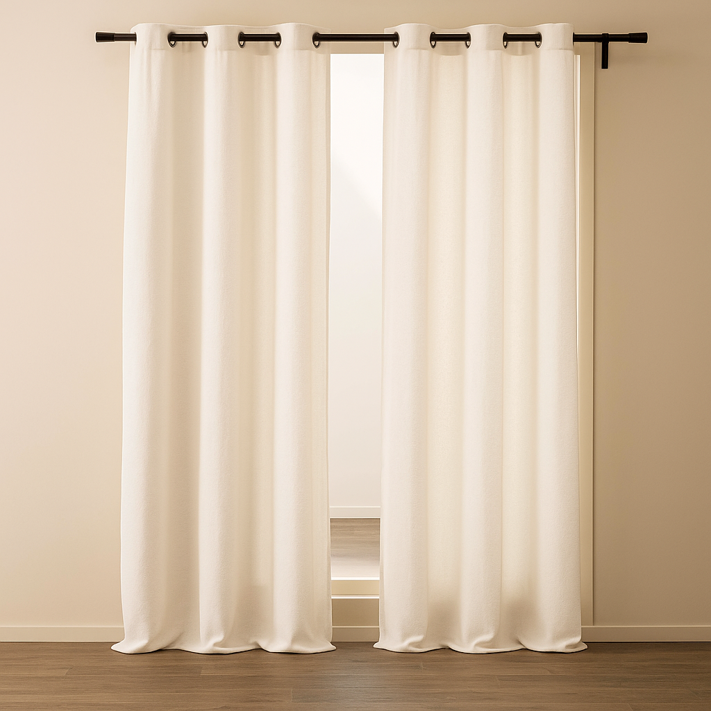 Lot de 2 rideaux tamisants à œillets 140 x 260 cm – Bouclette unie WINONY – Coloris Naturel