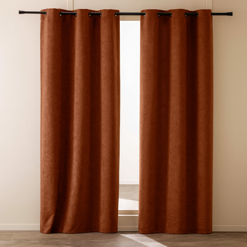 Lot de 2 rideaux tamisants à œillets 140 x 260 cm – Bouclette unie WINONY – Terracotta