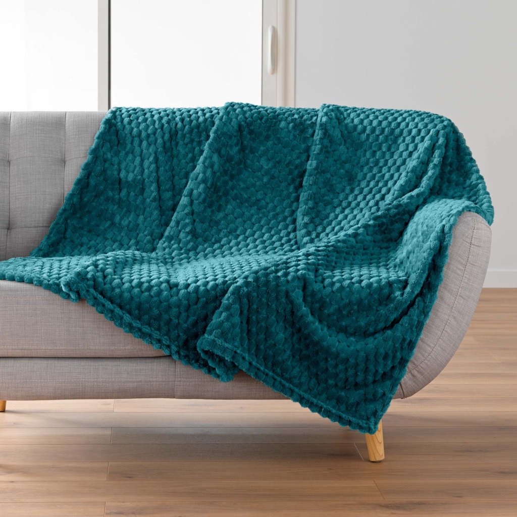 Plaid 125 x 150 cm – Flanelle Relief Unie Mini Frosty Bleu