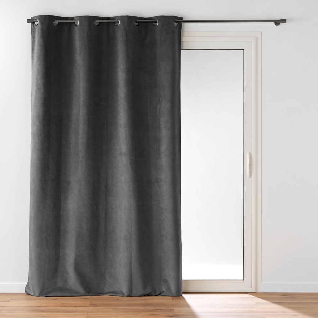 Rideau à œillets 140 x 260 cm – Velours relief Olympe Anthracite – 100 % Occultant et Thermique
