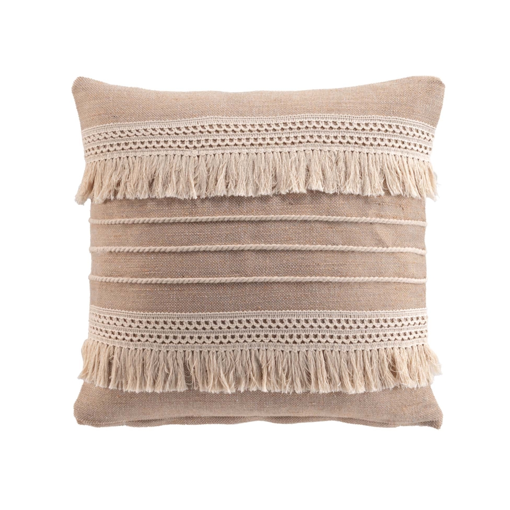 Coussin déhoussable à franges 45 x 45 cm – Coton polyester fantaisie – CIRRUS