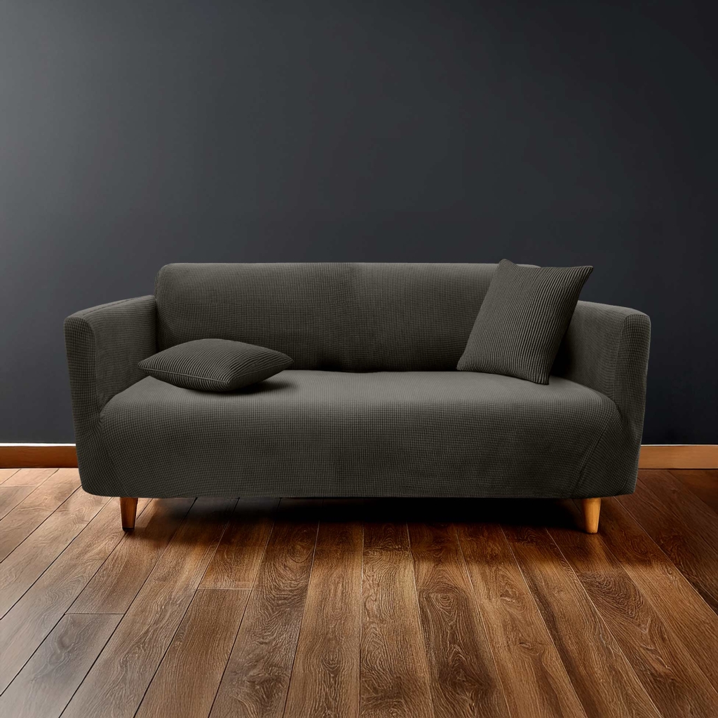  Housse de canapé extensible 225 x 245 x 60 cm – Polyester gaufré uni – Modèle SACHA Anthracite