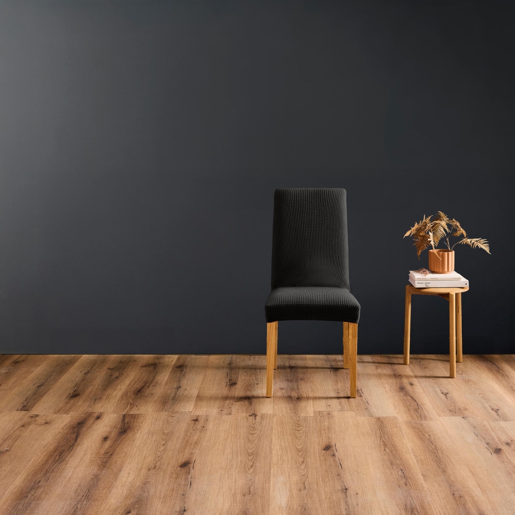 Housse de chaise 40 x 40 x 65 cm - Polyester gaufré uni extensible SACHA Noir