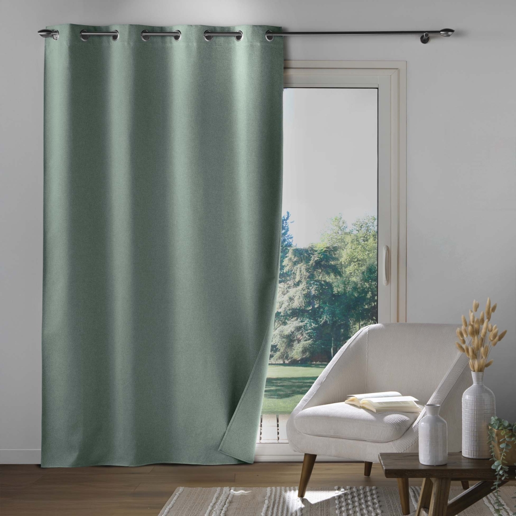 Rideau à œillets 135 x 260 cm – 100% occultant – Tissu chambray uni – Coloris cèdre