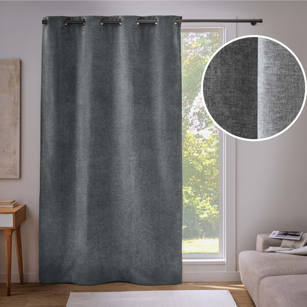 Rideau occultant à œillets 135 x 260 cm Velouris Anthracite effet velours