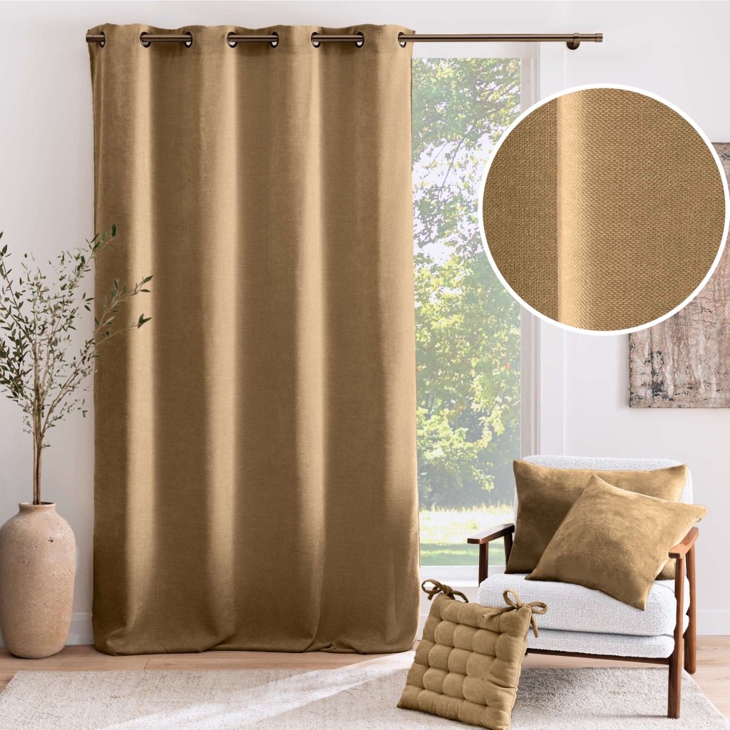 Rideau à œillets 140 x 260 cm Velours chenille COSI Noisette