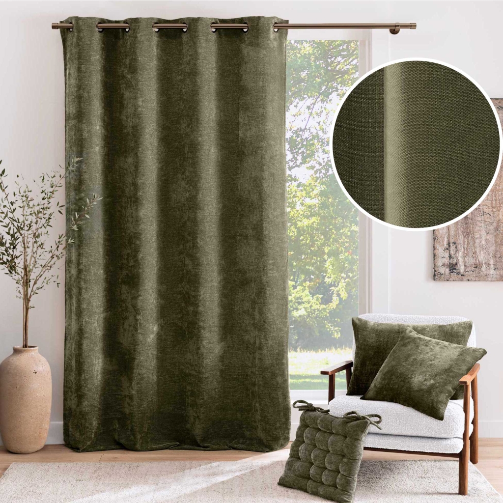 Rideau à œillets 140 x 260 cm Velours chenille COSI Kaki