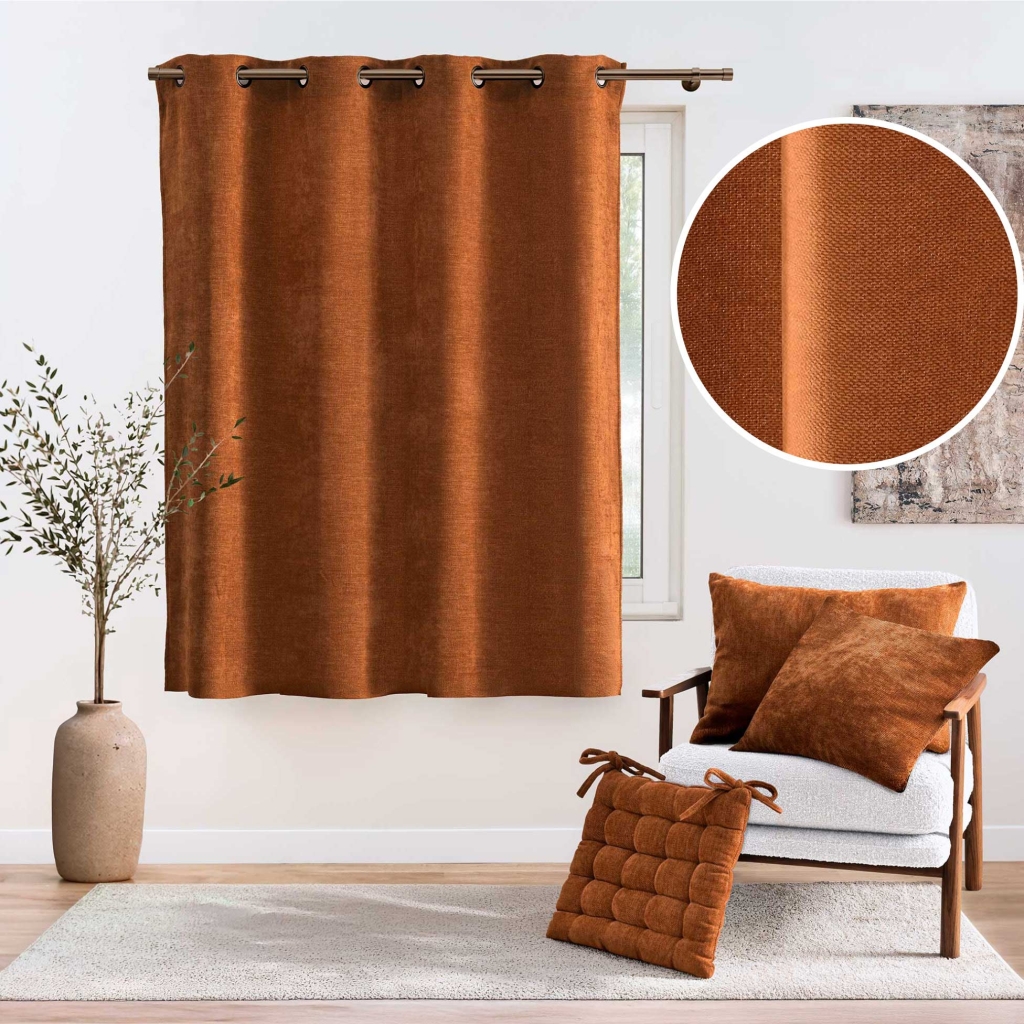 Rideau à œillets 140 x 180 cm Velours chenille COSI Terracotta