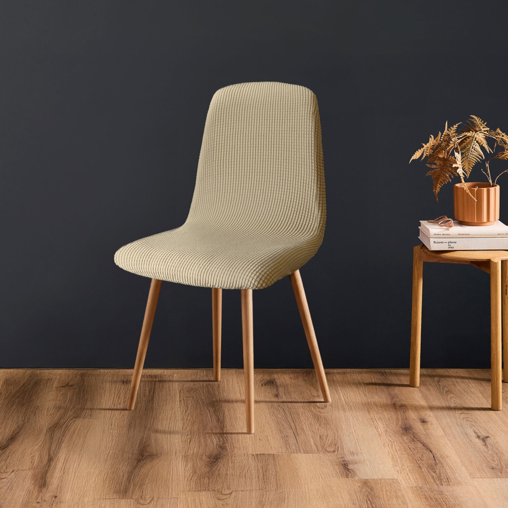 Housse de chaise scandinave extensible gaufrée SACHA Beige 40-50 cm