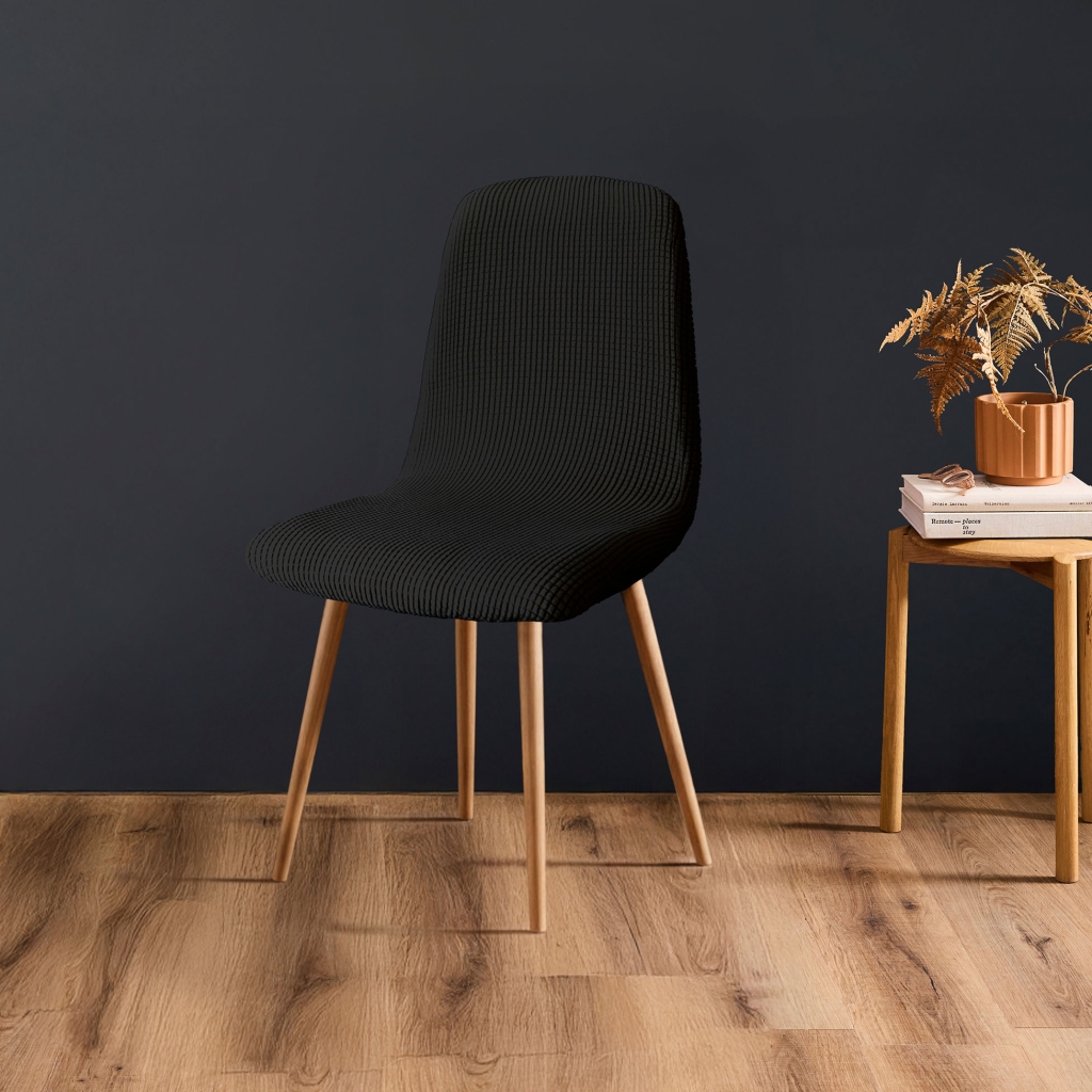 Housse de chaise scandinave extensible gaufrée SACHA Noir 40-50 cm