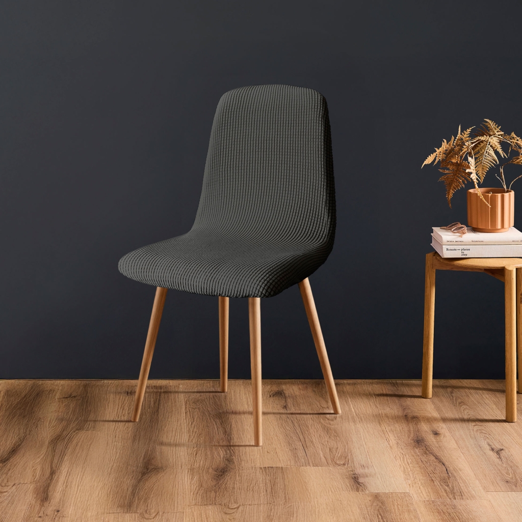 Housse de chaise scandinave extensible gaufrée SACHA Anthracite 40-50 cm
