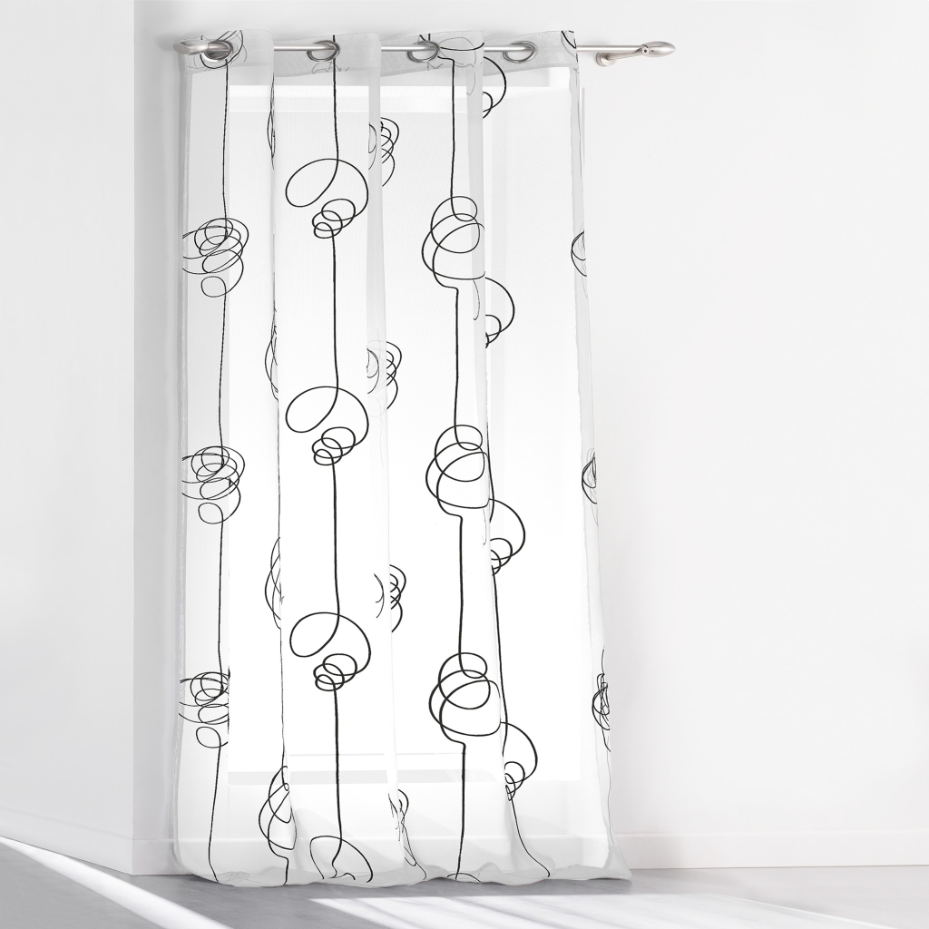 Voilage à Œillets 140 x 240 cm – Voile Imprimé Transfert Looping Blanc/Noir