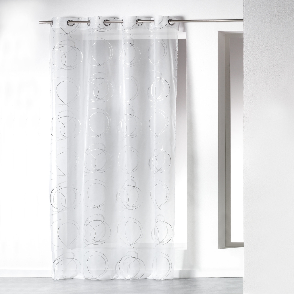 Voilage à Œillets 140 x 240 cm – Voile Imprimé Argent Bully Blanc