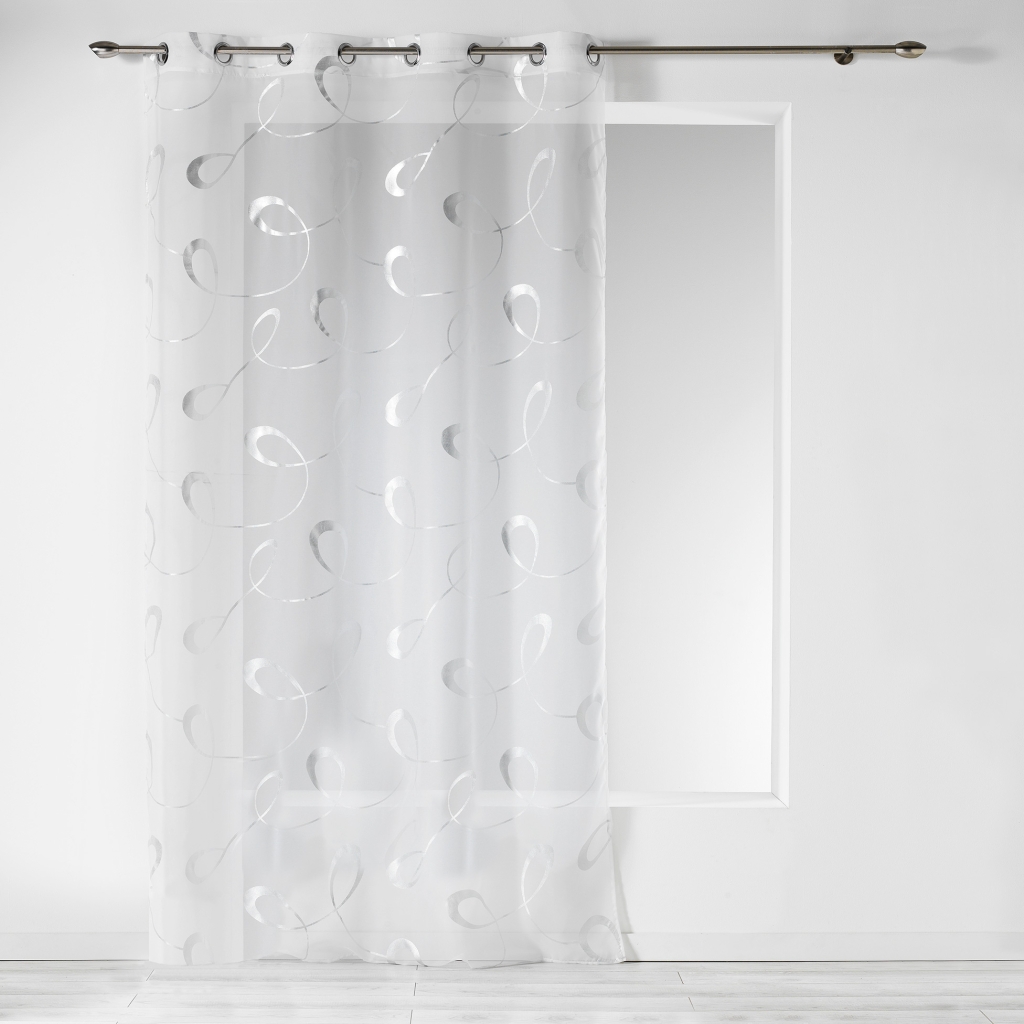 Voilage à Œillets 140 x 240 cm – Voile Imprimé Argent Infinity Blanc
