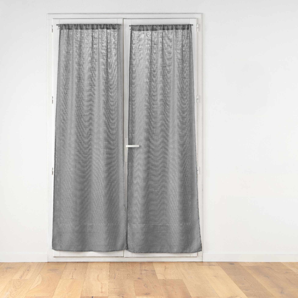 Paire de voilages passe-tringle 2 x 70 x 240 cm – Effet lin tissé HALTONA – Gris