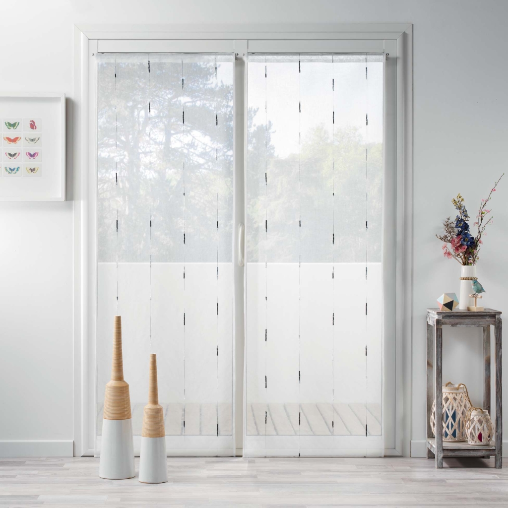 Paire droite passe tringle 2x70x200 cm voile sable fils chenille chenilla Gris