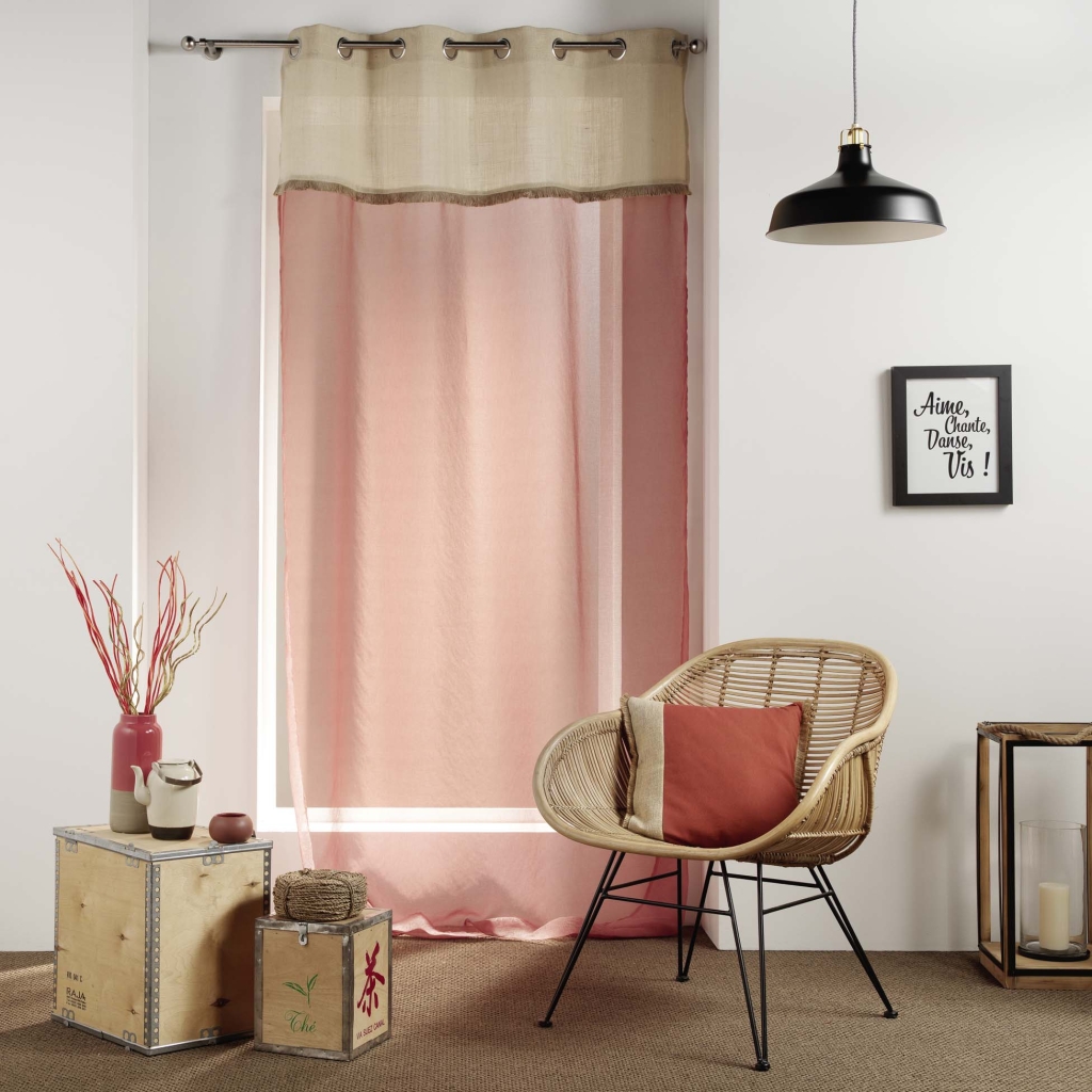 Voilage à œillets 140 x 240 cm – Voile sablé & jute – Greenybel Terracotta