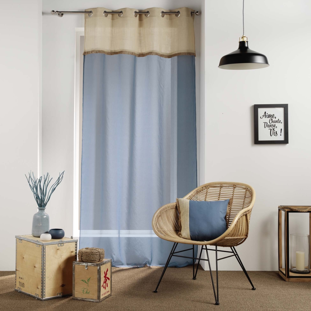Voilage à œillets 140 x 240 cm – Voile sablé & jute – Greenybel Bleu