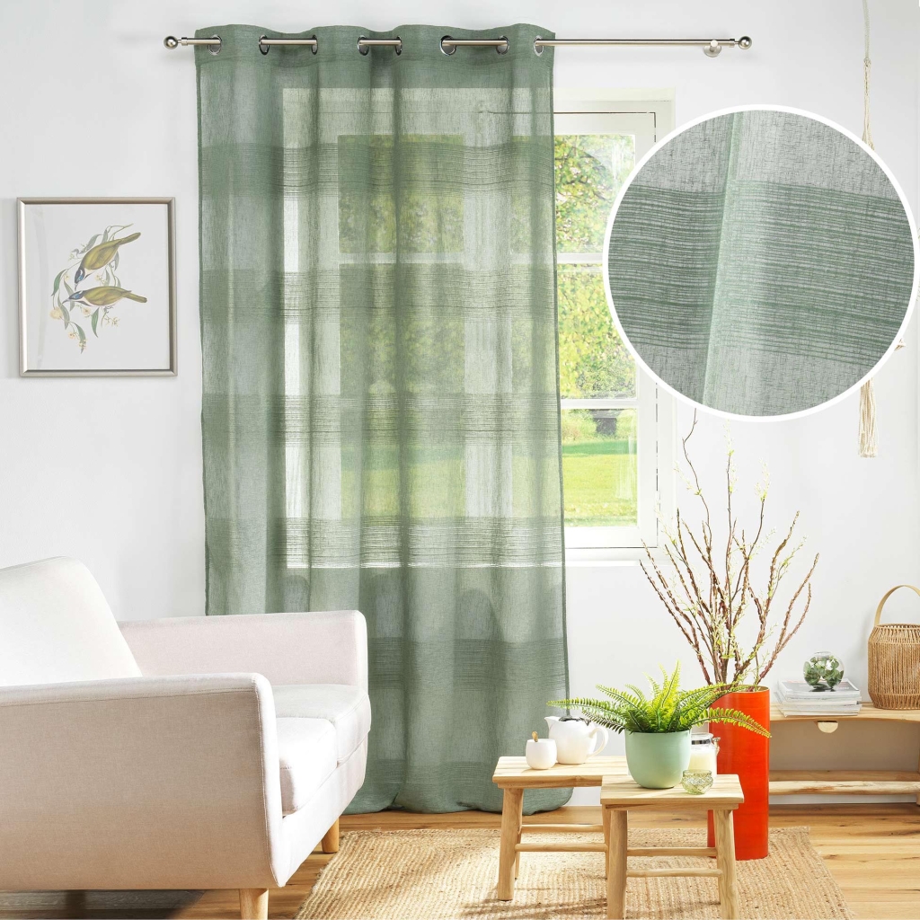 Voilage à œillets - 140 x 240 cm - effet tissé rayé - Terraza Vert