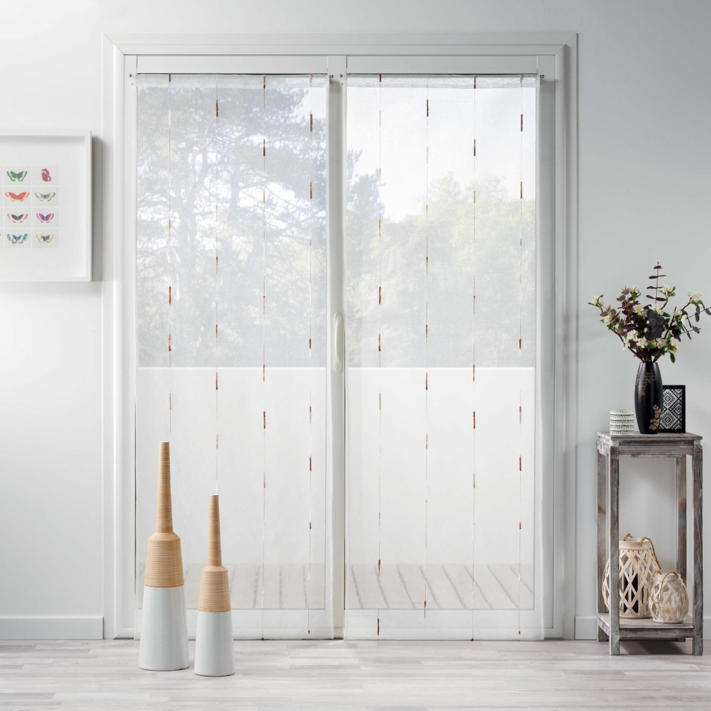 Paire droite passe tringle 2x70x240 cm voile sable fil chenille chenilla Naturel