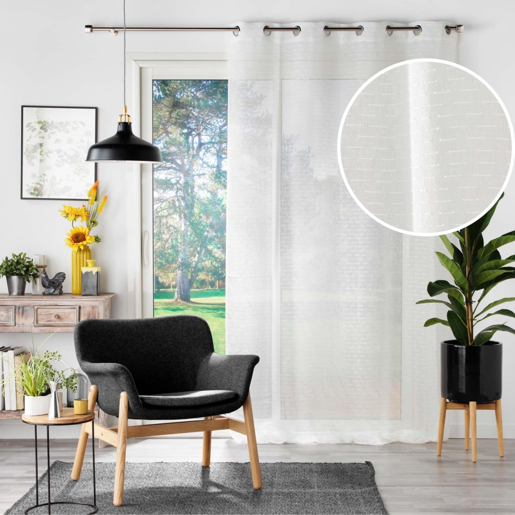 Voilage à œillets – 140 x 240 cm – effet lin tissé – fils coupés – CYRIELLE