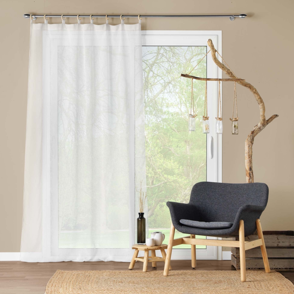 Voilage a oeillets bois 140 x 240 cm voile tissé Minalisa Blanc