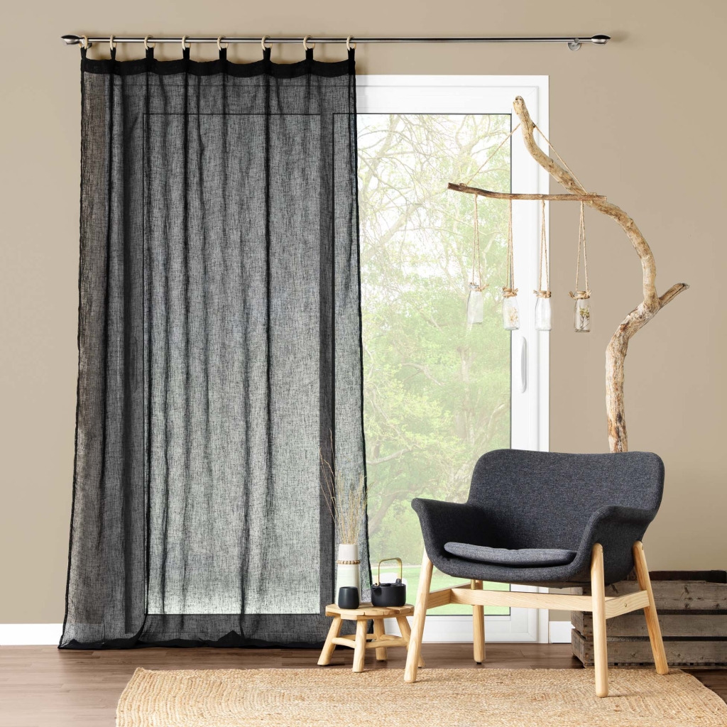 Voilage a oeillets bois 140 x 240 cm voile tissé Minalisa Noir