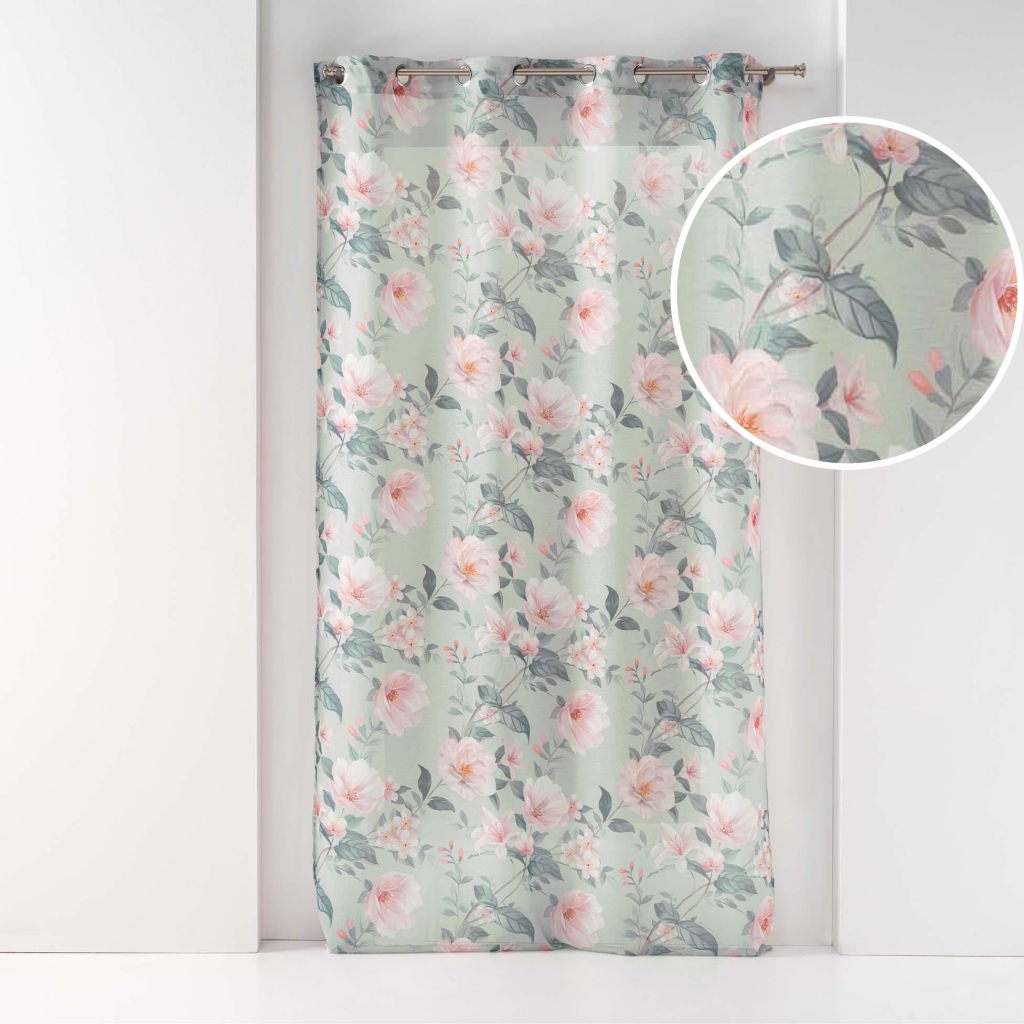 Voilage à œillets 140 x 240 cm – voile sable – imprimé Alissia – menthe