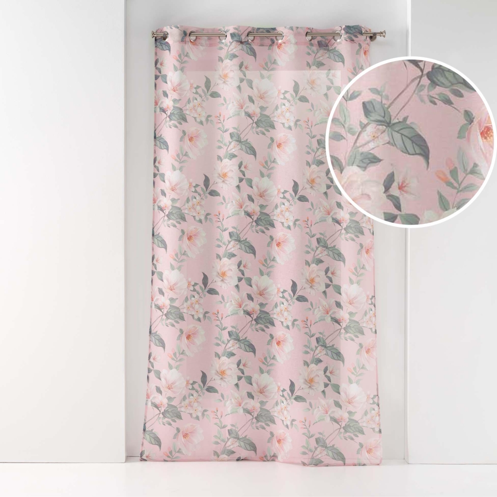 Voilage à œillets 140 x 240 cm – voile sable – imprimé Alissia – Rose