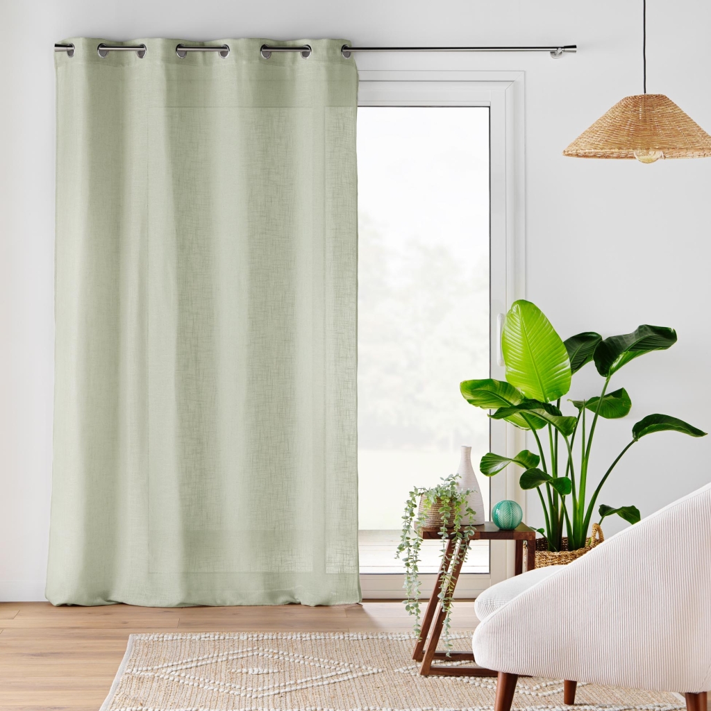 Voilage à Œillets 140 x 240 cm – Effet Lin Tissé – Cloris Sauge