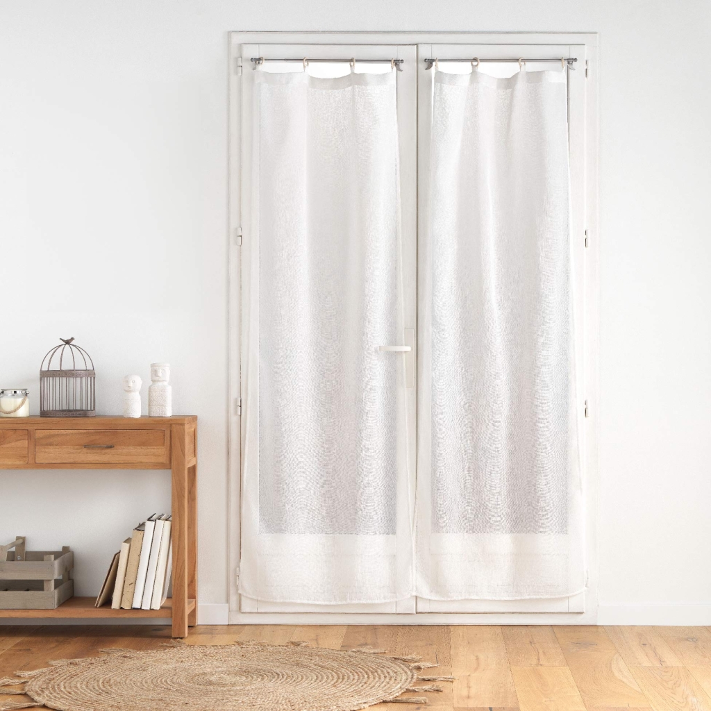 Paire de panneaux droits à œillets bois 2 x 70 x 200 cm – Voile tissé Minalisa Blanc