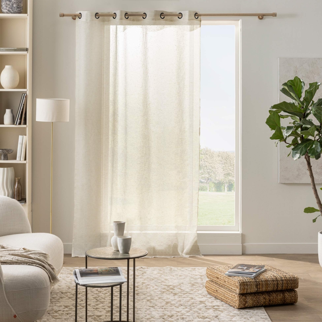 Voilage à œillets 137 x 260 cm — Polyester effet lin fantaisie Noa