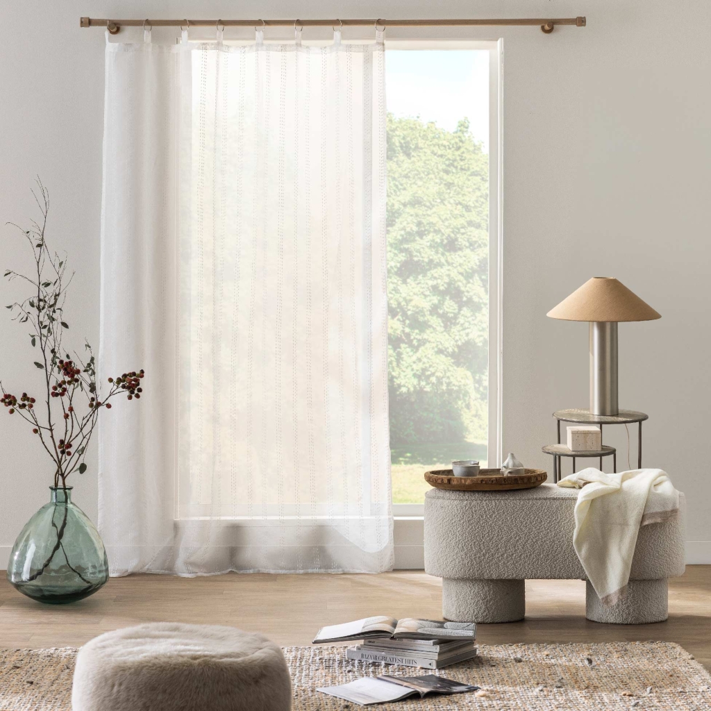 Voilage à anneaux 140 x 240 cm – voile sablé fils coupés Lignis