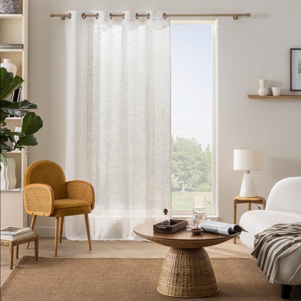 Voilage à œillets 140 x 280 cm - Effet lin tissé fils coupés NEMO Blanc