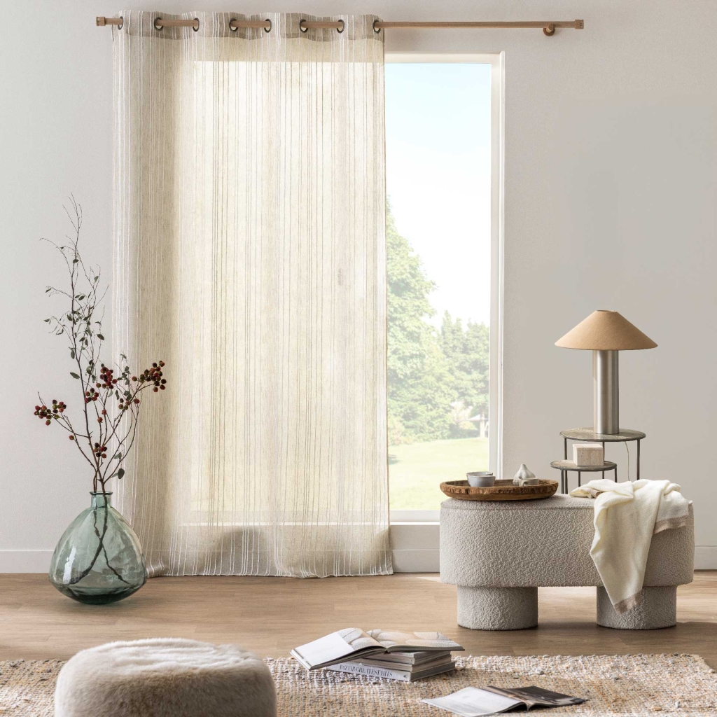 Voilage à œillets 140 x 280 cm Zaho — voile tissé crash fil chenille Beige