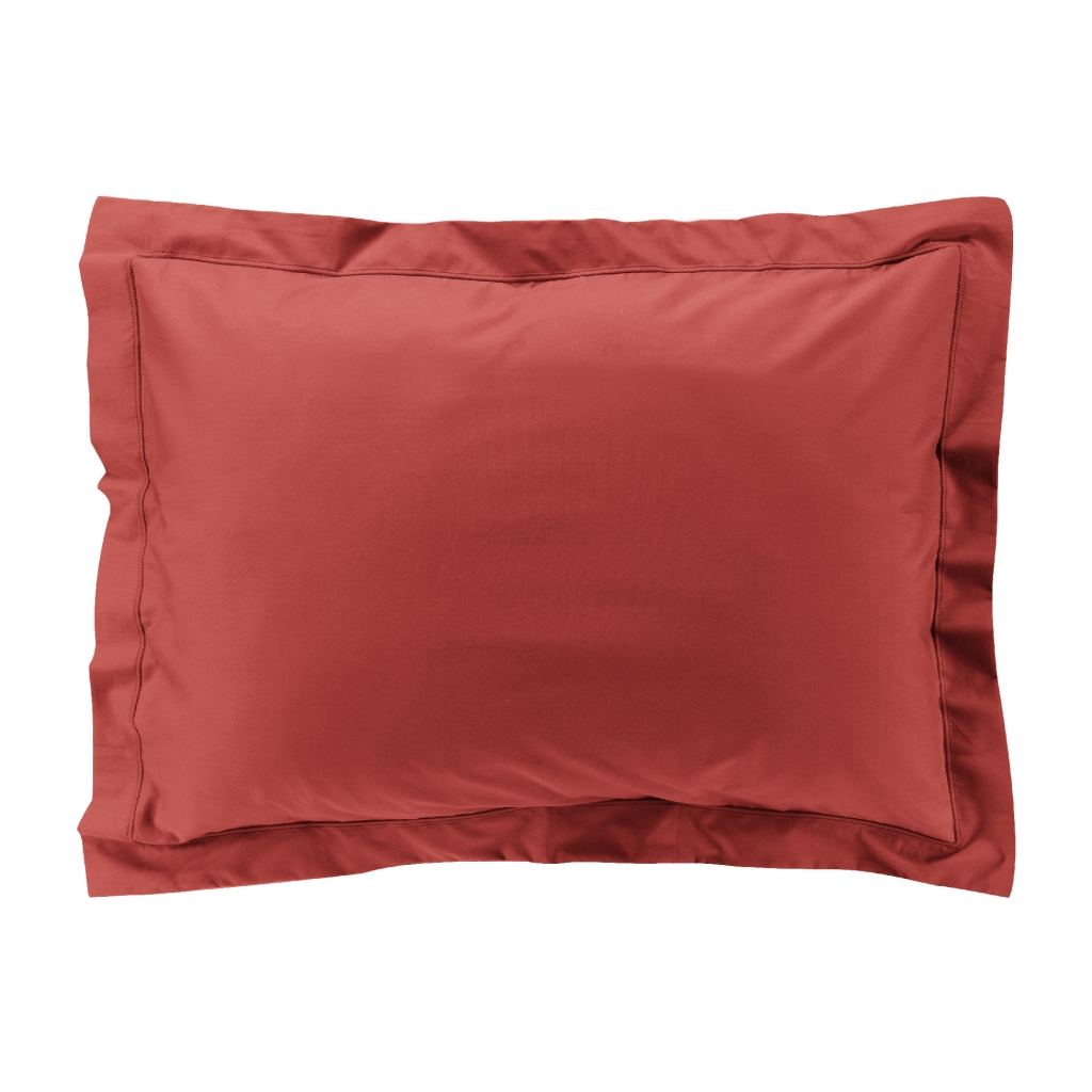 Taie d’oreiller volant plat – 50 x 70 cm – percale unie 78 fils – point bourdon – Terracotta