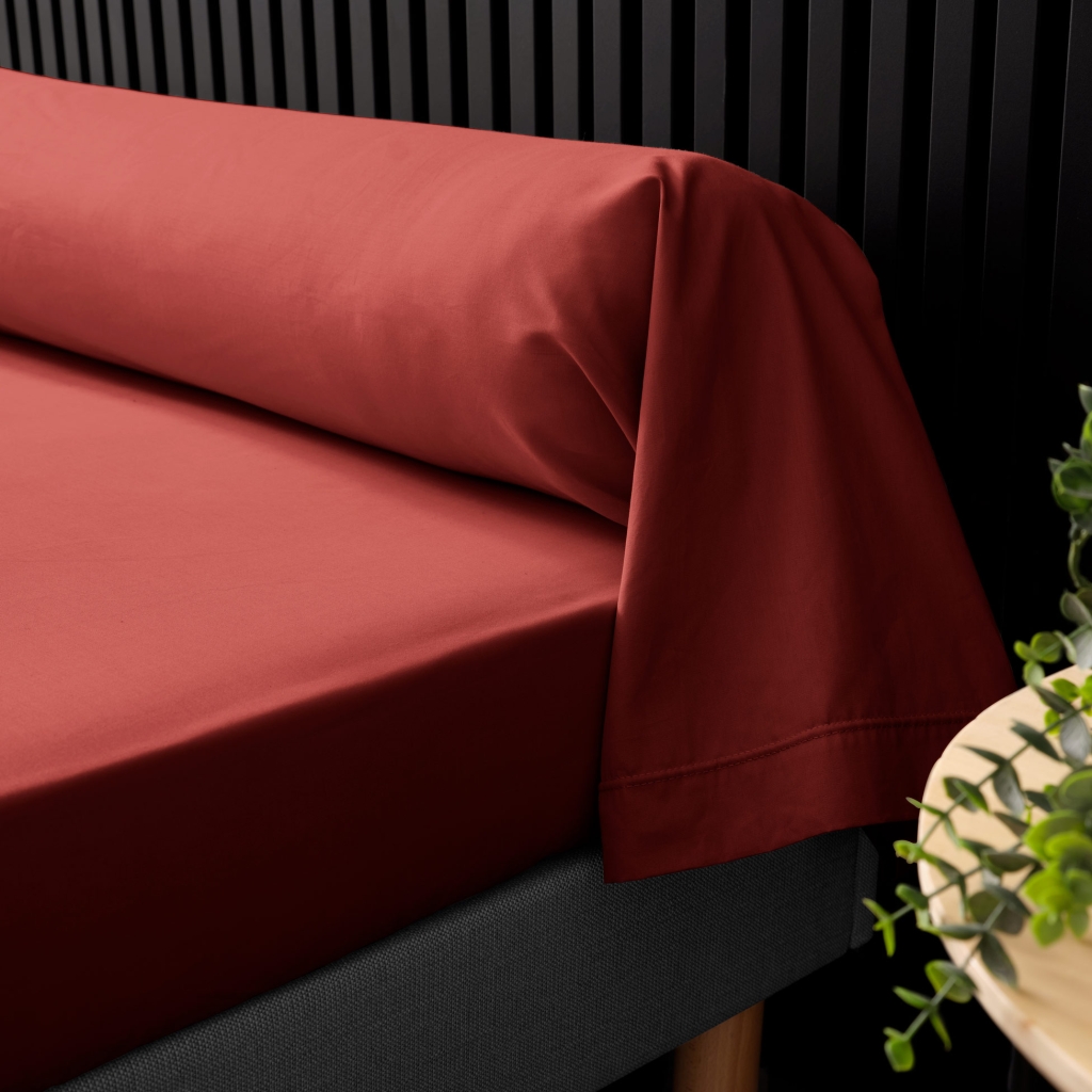 Taie de traversin 85 x 185 cm – percale de coton 78 fils – Terracotta – point bourdon