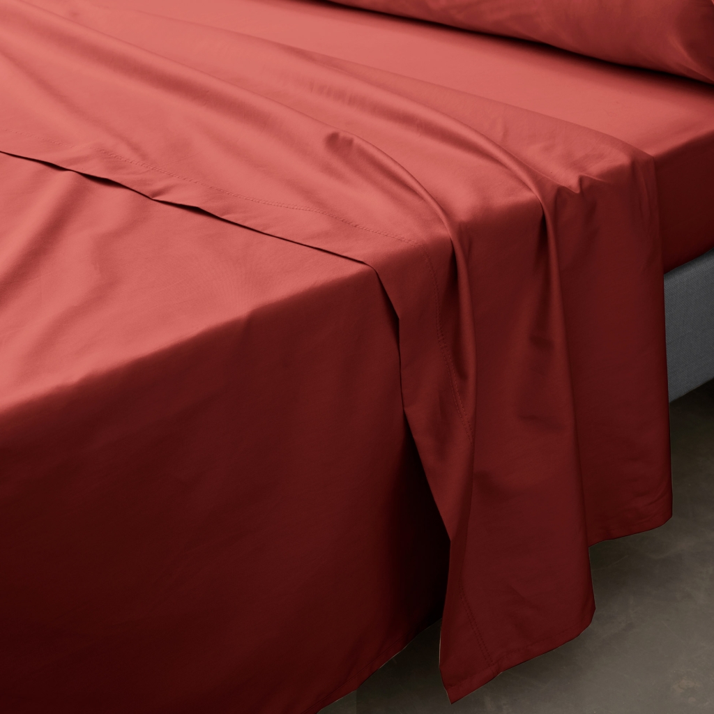 Drap plat 2 personnes 240 x 300 cm – Percale de coton 78 fils – Terracotta
