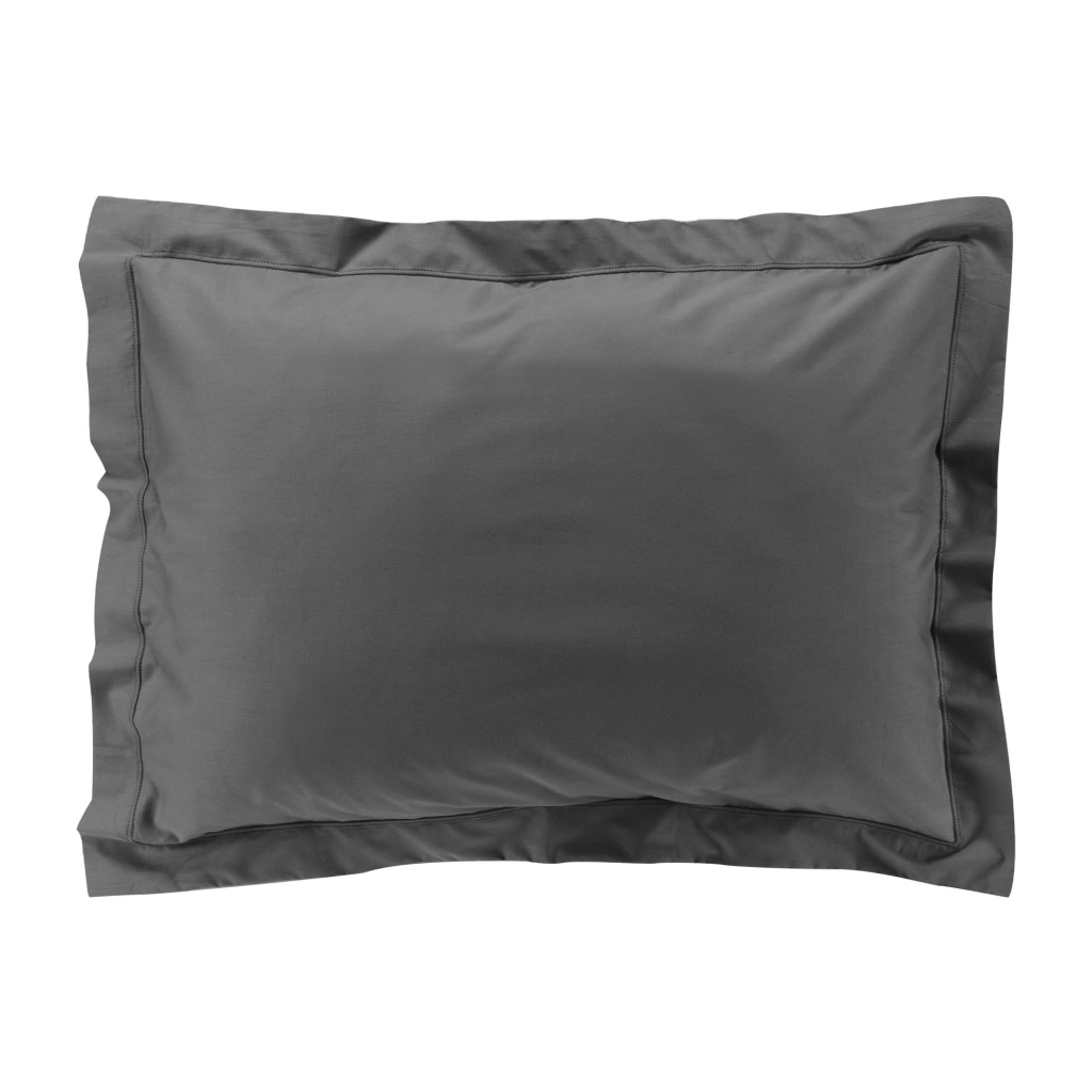 Taie d’oreiller volant plat – 50 x 70 cm – percale unie 78 fils – point bourdon – Acier