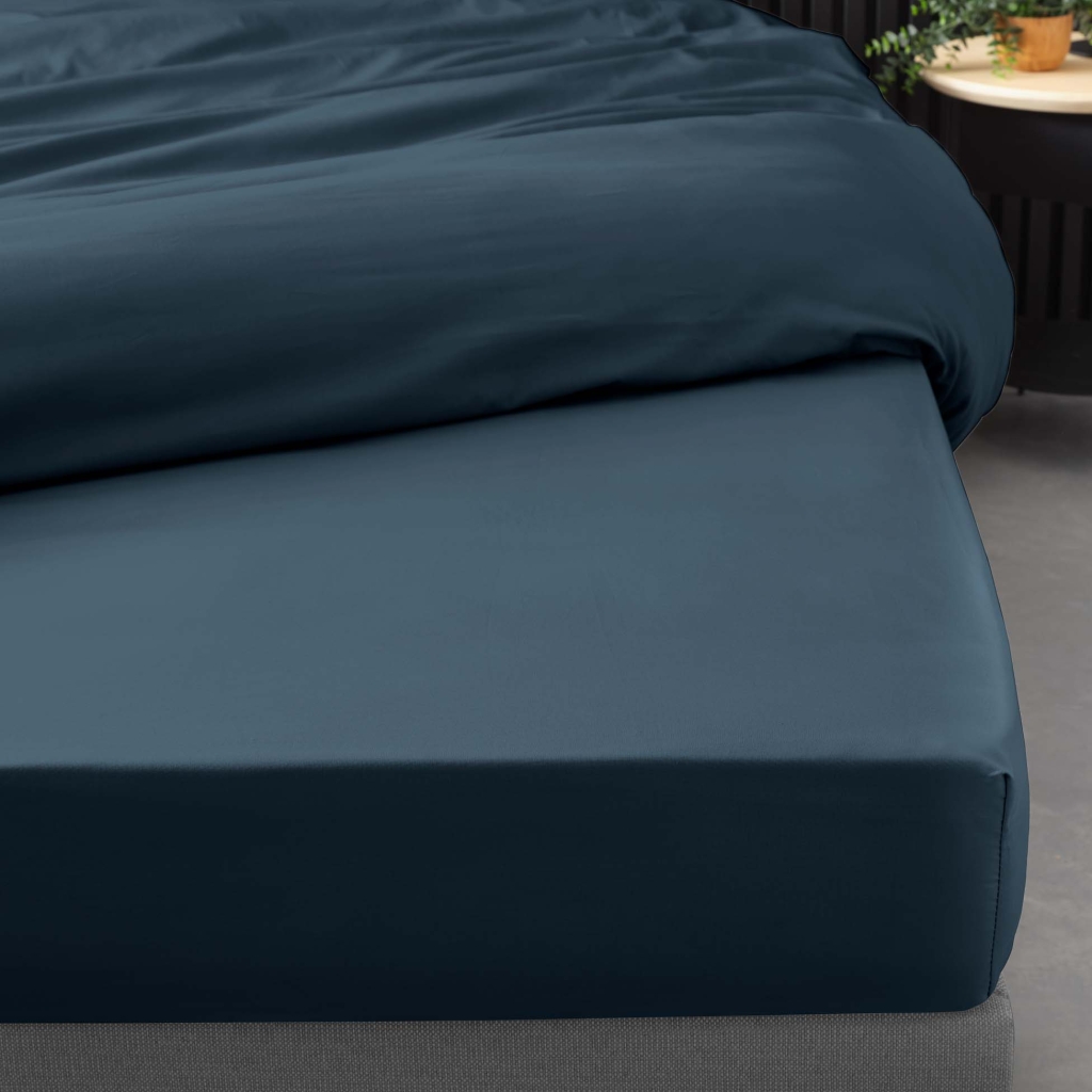 Drap Housse 140 x 190 cm – Percale Unie 78 Fils – Bleu Foncé
