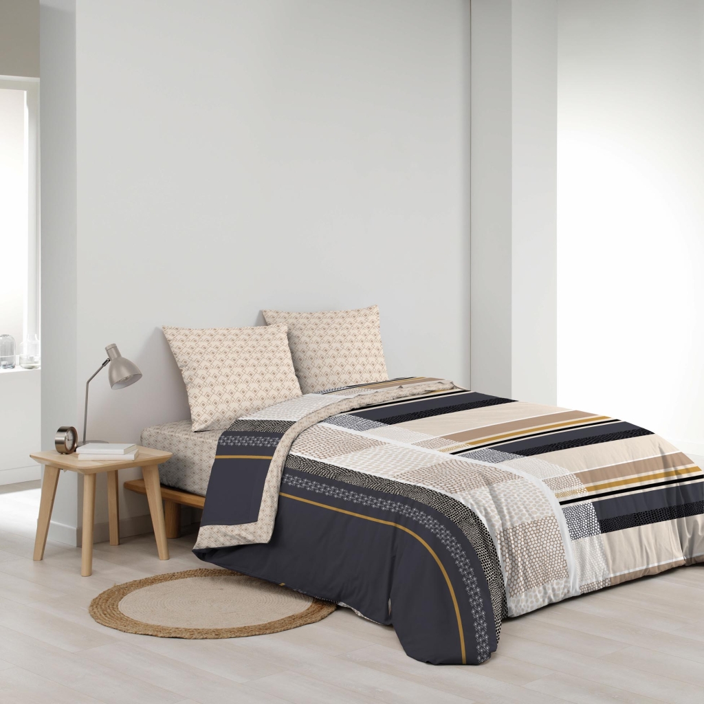 Parure de draps 4 pièces réversible – 100 % coton – Imprimé 42 fils/cm² Roméo