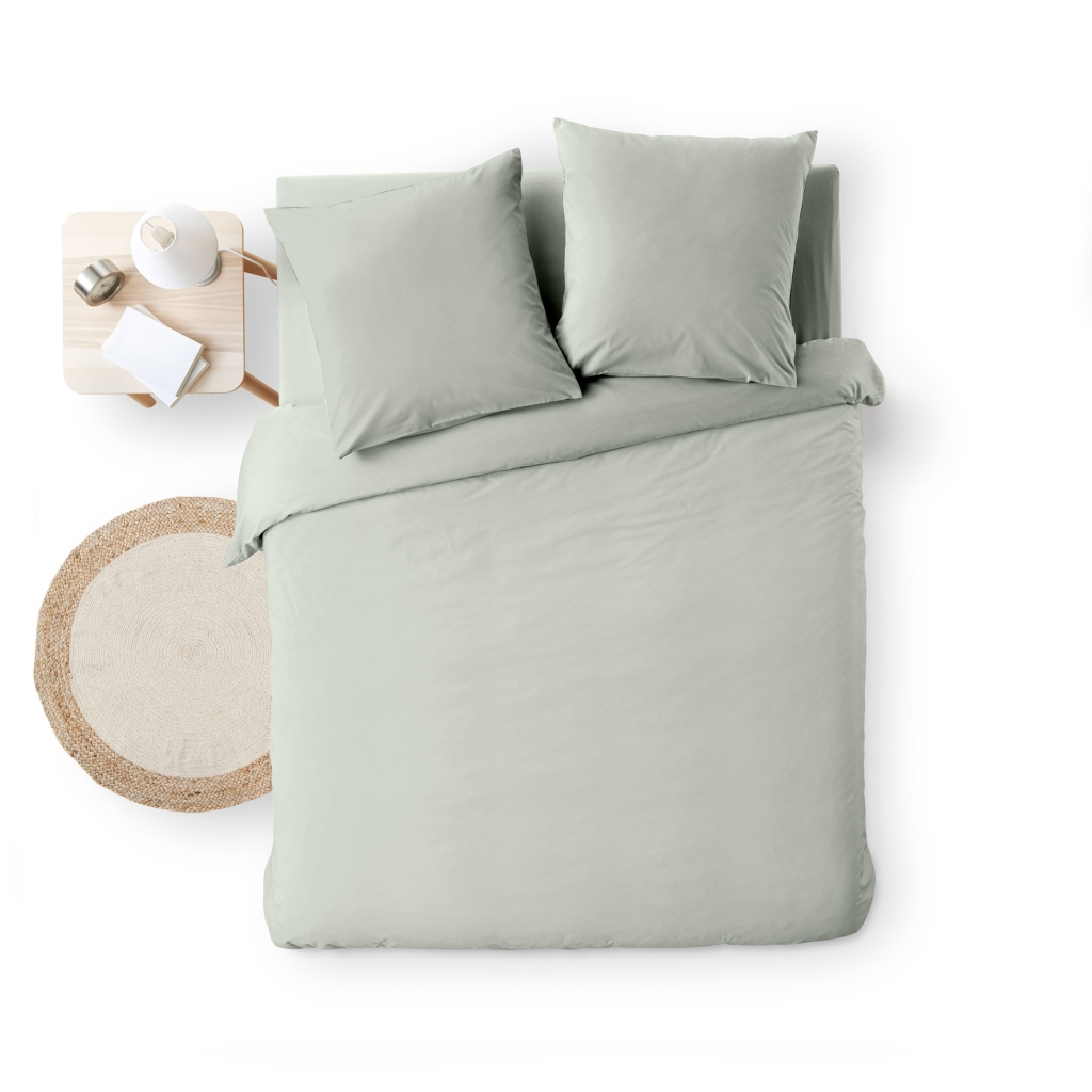 Housse de Couette Melina Sauge 240x220 cm – Coton 60 Fils Fils Teints Lavés Uni