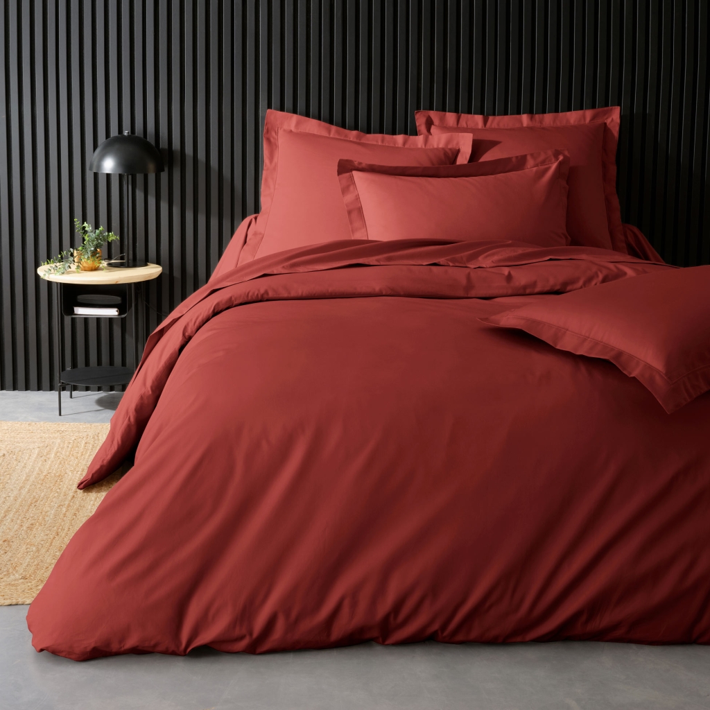 Housse de couette 2 personnes 240 x 220 cm – Percale de coton 78 fils – Terracotta