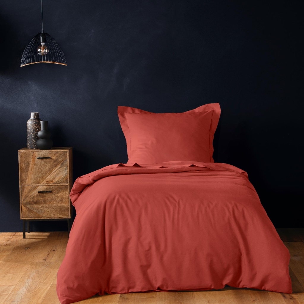 Housse de couette 140 x 200 cm – Coton uni 57 fils – LINA – Terracotta