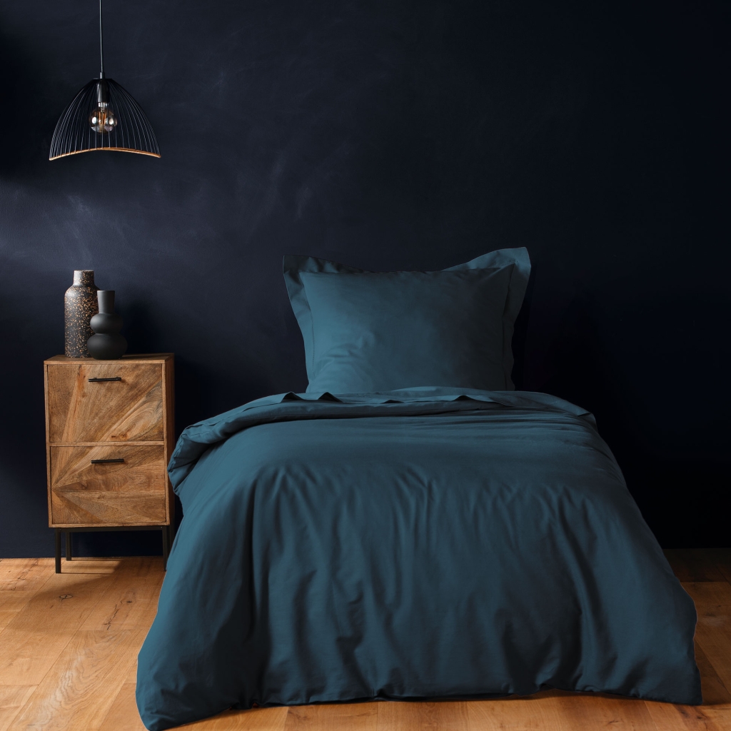 Housse de couette 140 x 200 cm – Coton uni 57 fils – LINA – Bleu