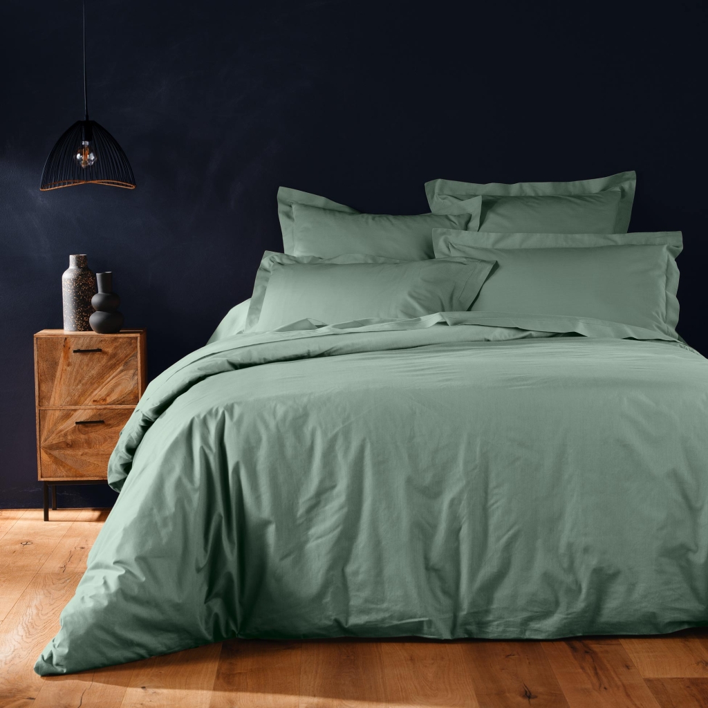 Housse de couette 2 personnes 240 x 220 cm – Coton uni 57 fils – LINA – Sauge